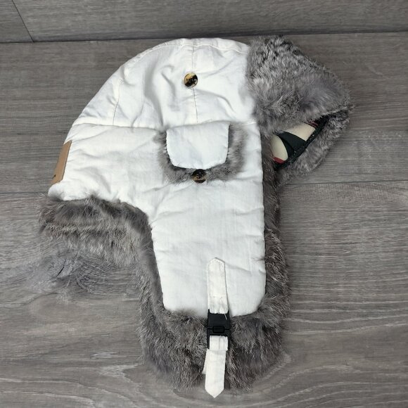 Mad Bomber Trapper Hat Rabbit Fur Size XL White Ear Flaps Aviator Winter Buckle
